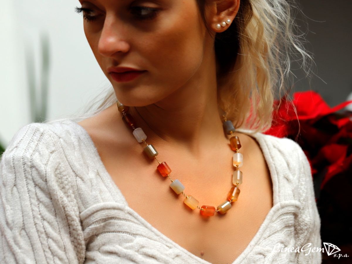 collier di agata arancio multisfumature lineagem